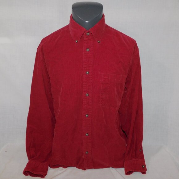 Arrow Mens L Burgundy Red Long Sleeve Button Down Corduroy Shirt - Picture 2 of 9